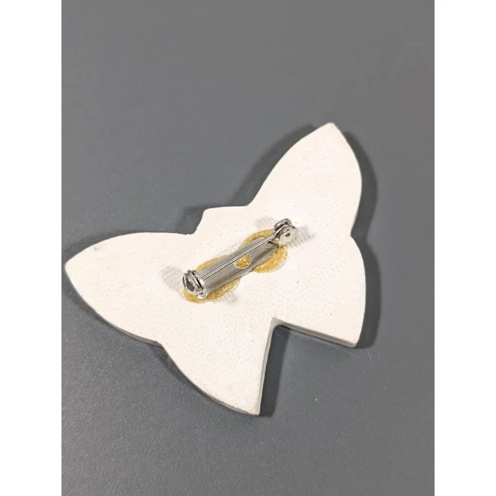 Vintage‎ Handmade Ceramic Butterfly Artisan Brooch Blue White